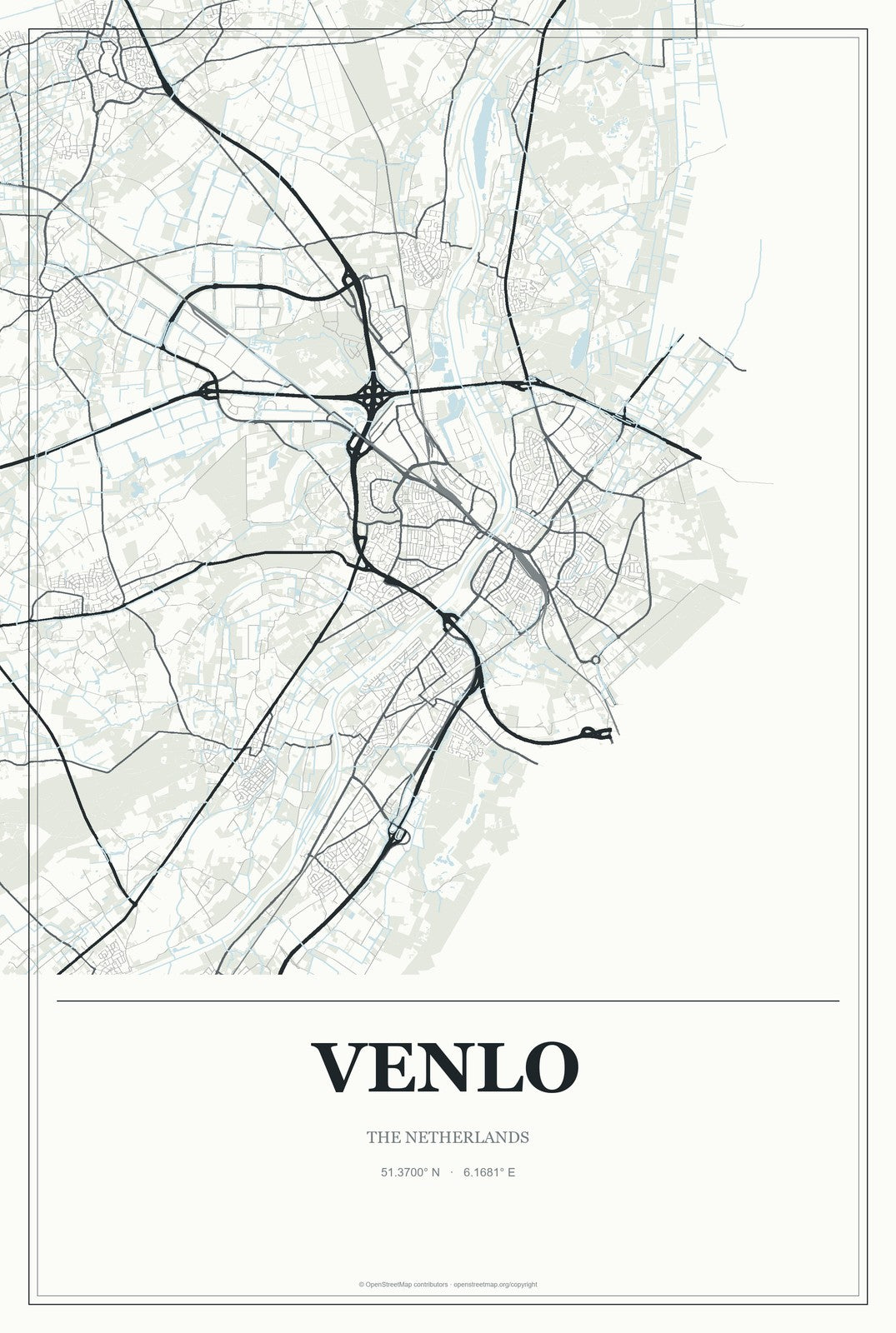 Venlo, The Netherlands City Map Aluminum Sign in Gallery Air style