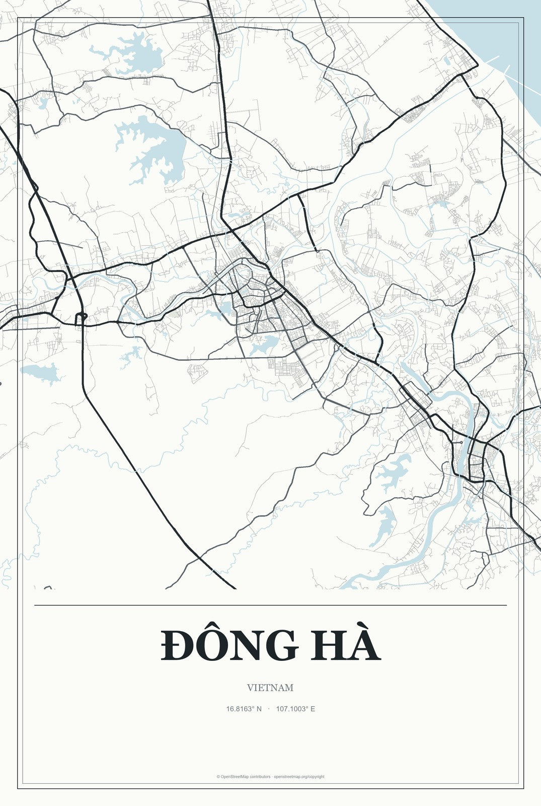 Ðông Hà, Vietnam City Map Aluminum Sign in Gallery Air style