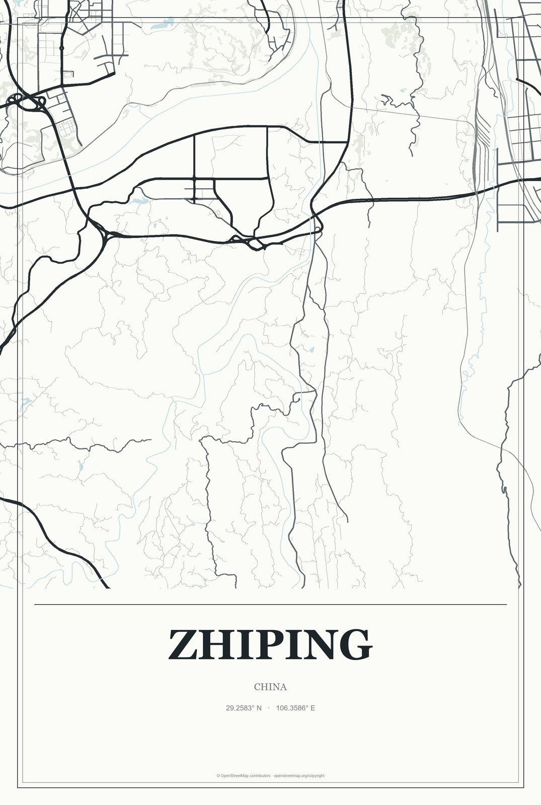 Zhiping, China City Map Aluminum Sign in Gallery Air style