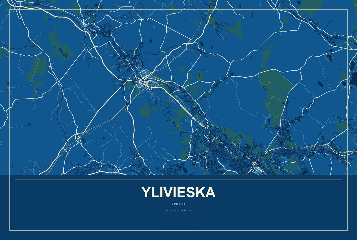 Ylivieska, Finland City Map Aluminum Sign in Harbor Cobalt style