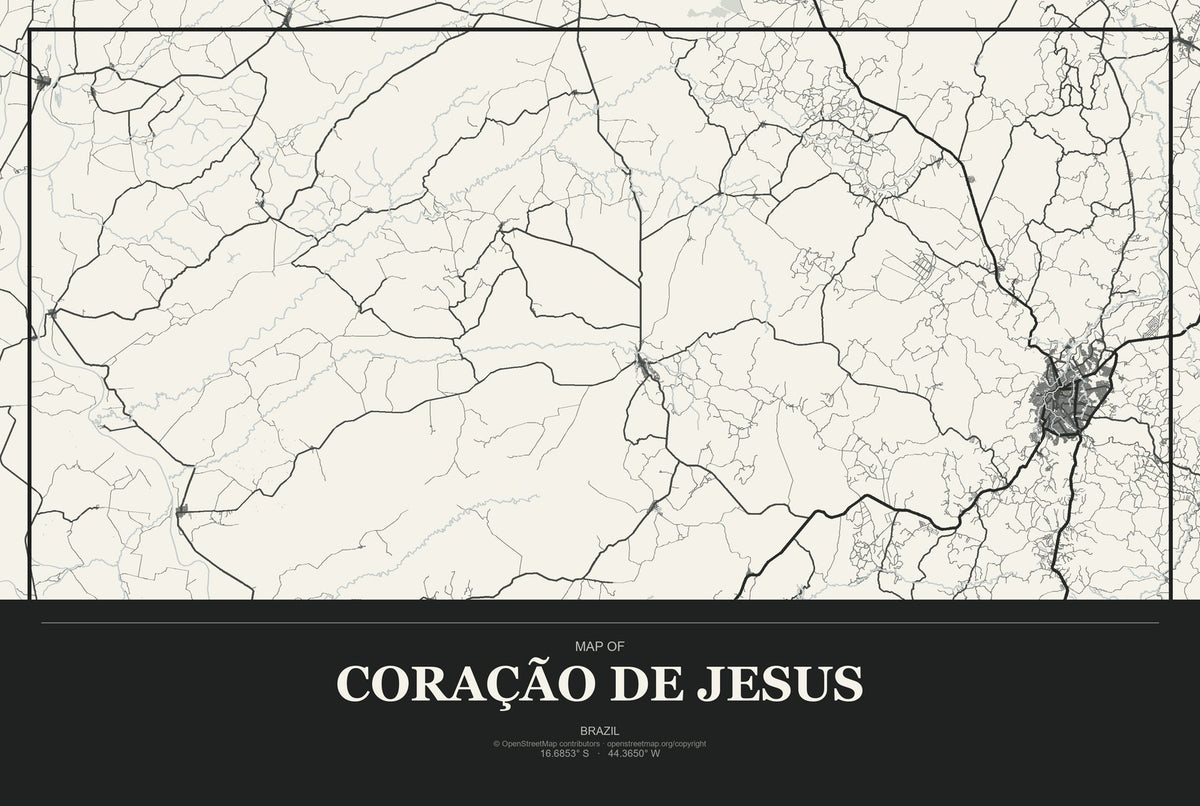 Coração de Jesus, Brazil City Map Aluminum Sign in Museum Plaque style