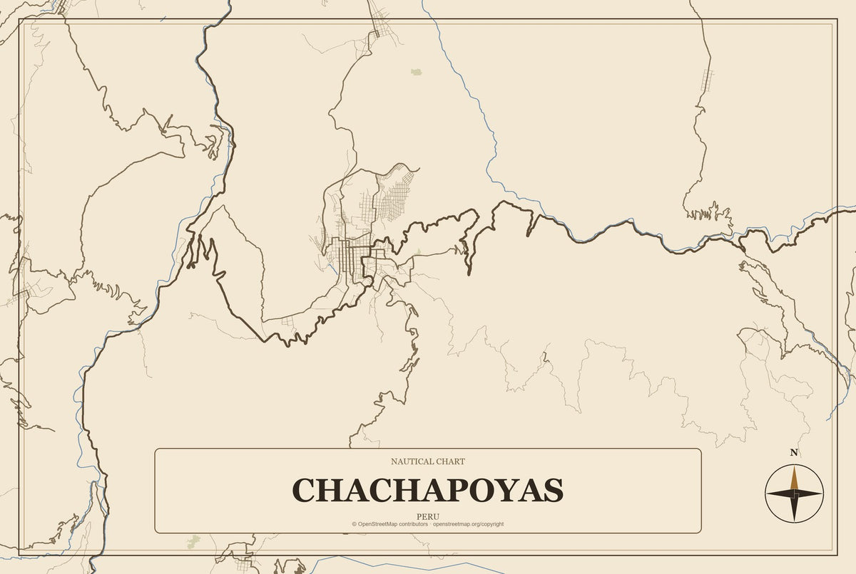 Chachapoyas, Peru City Map Aluminum Sign in Heritage Nautical style