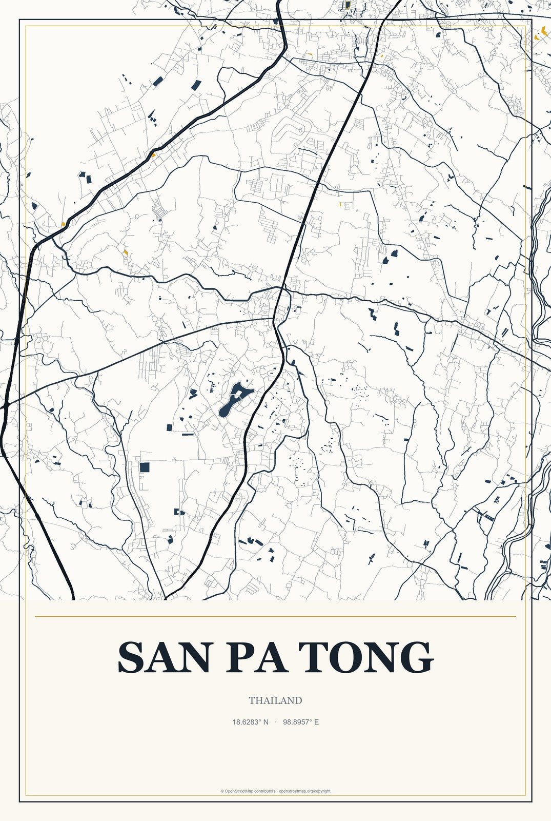 San Pa Tong, Thailand City Map Aluminum Sign in Citrine Modern style