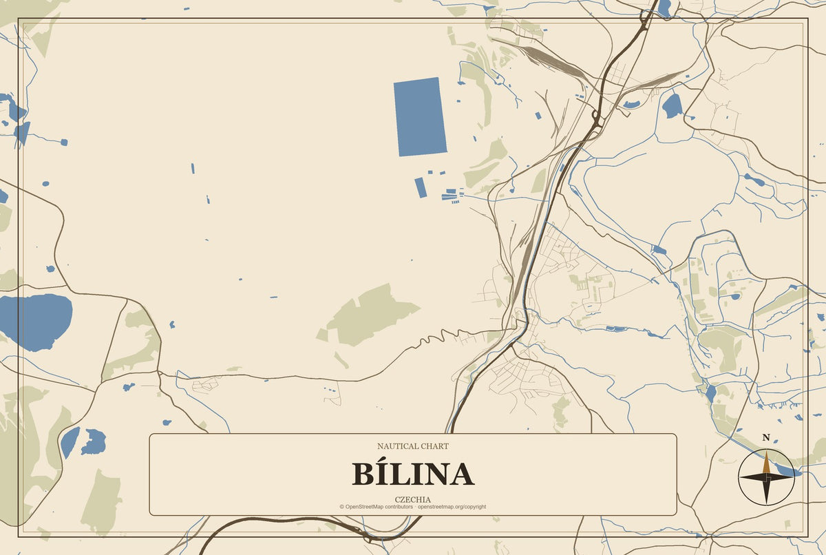 Bílina, Czechia City Map Aluminum Sign in Heritage Nautical style