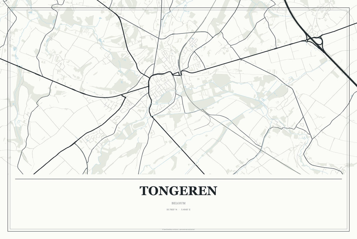 Tongeren, Belgium City Map Aluminum Sign in Gallery Air style