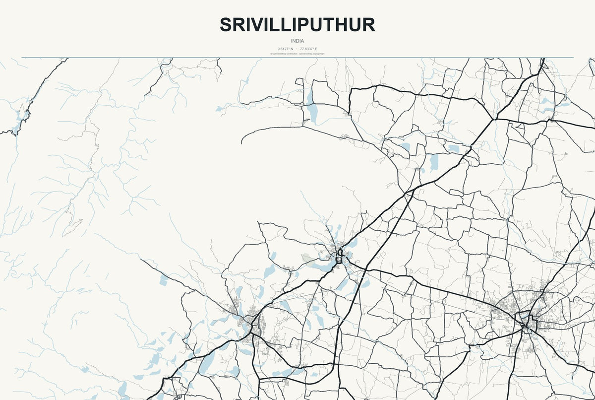 Srivilliputhur, India City Map Aluminum Sign in Headline Atlas style