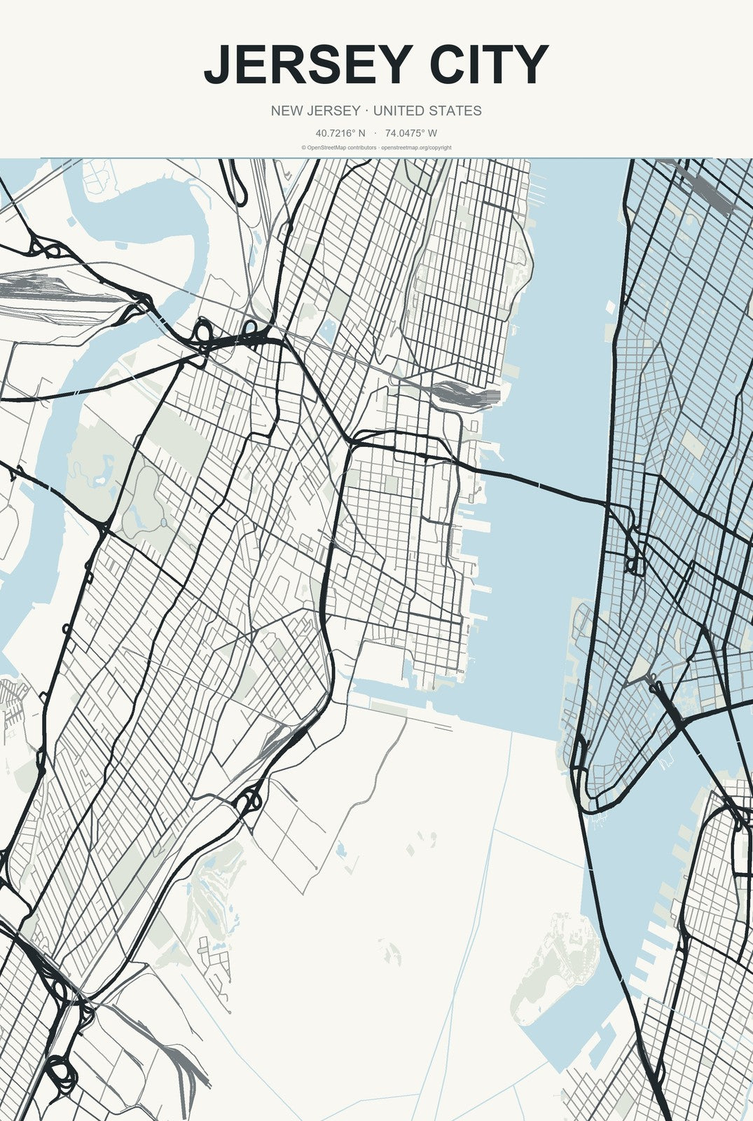 Jersey City, New Jersey City Map Aluminum Sign in Headline Atlas style