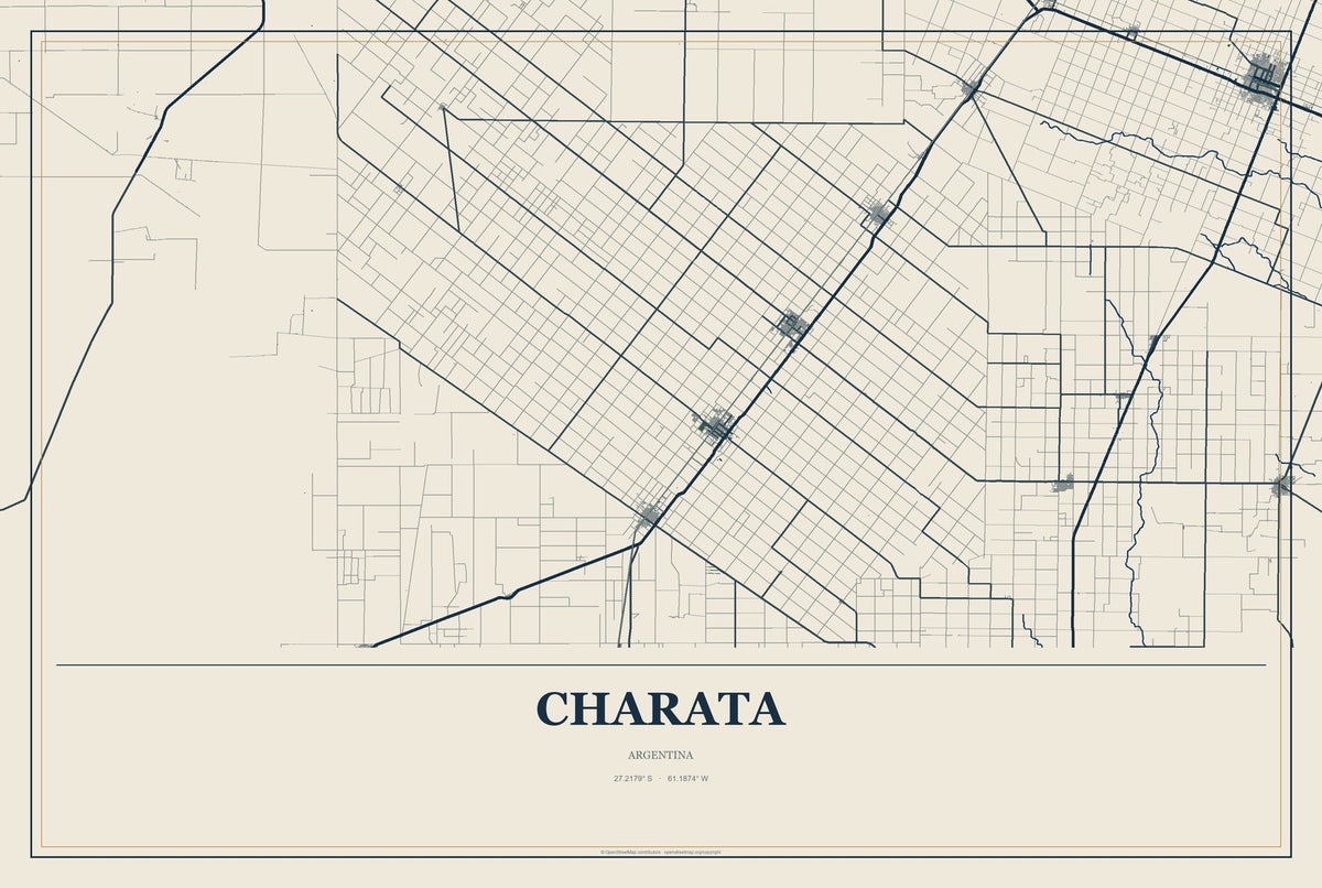 Charata, Argentina City Map Aluminum Sign in Coastal Cutout style