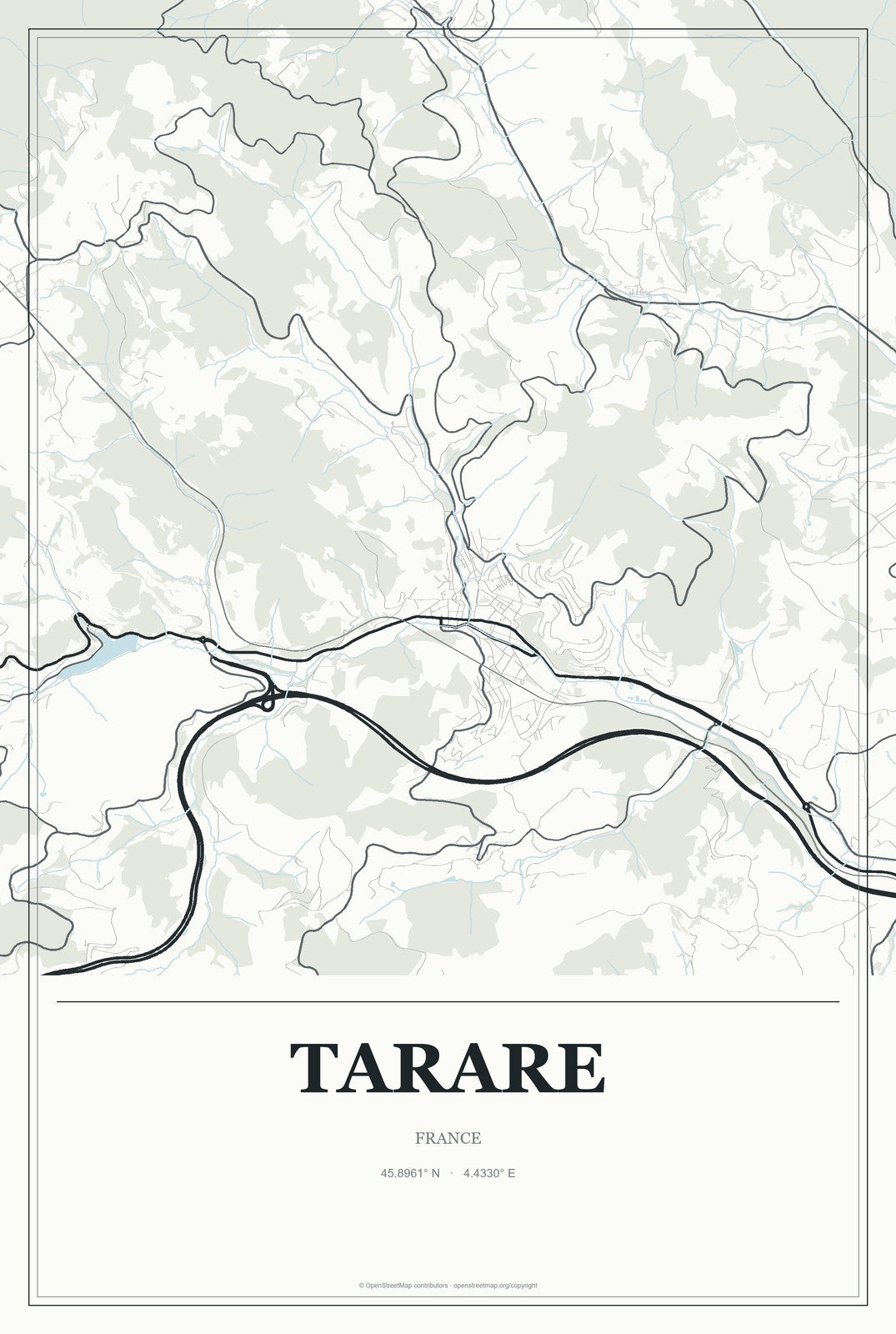 Tarare, France City Map Aluminum Sign in Gallery Air style