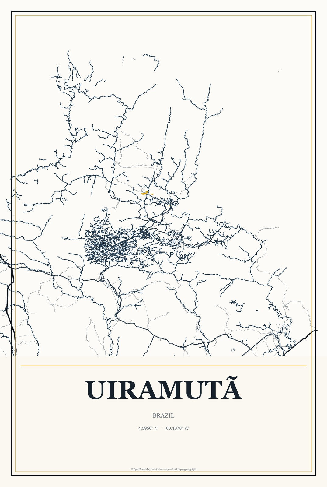 Uiramutã, Brazil City Map Aluminum Sign in Citrine Modern style