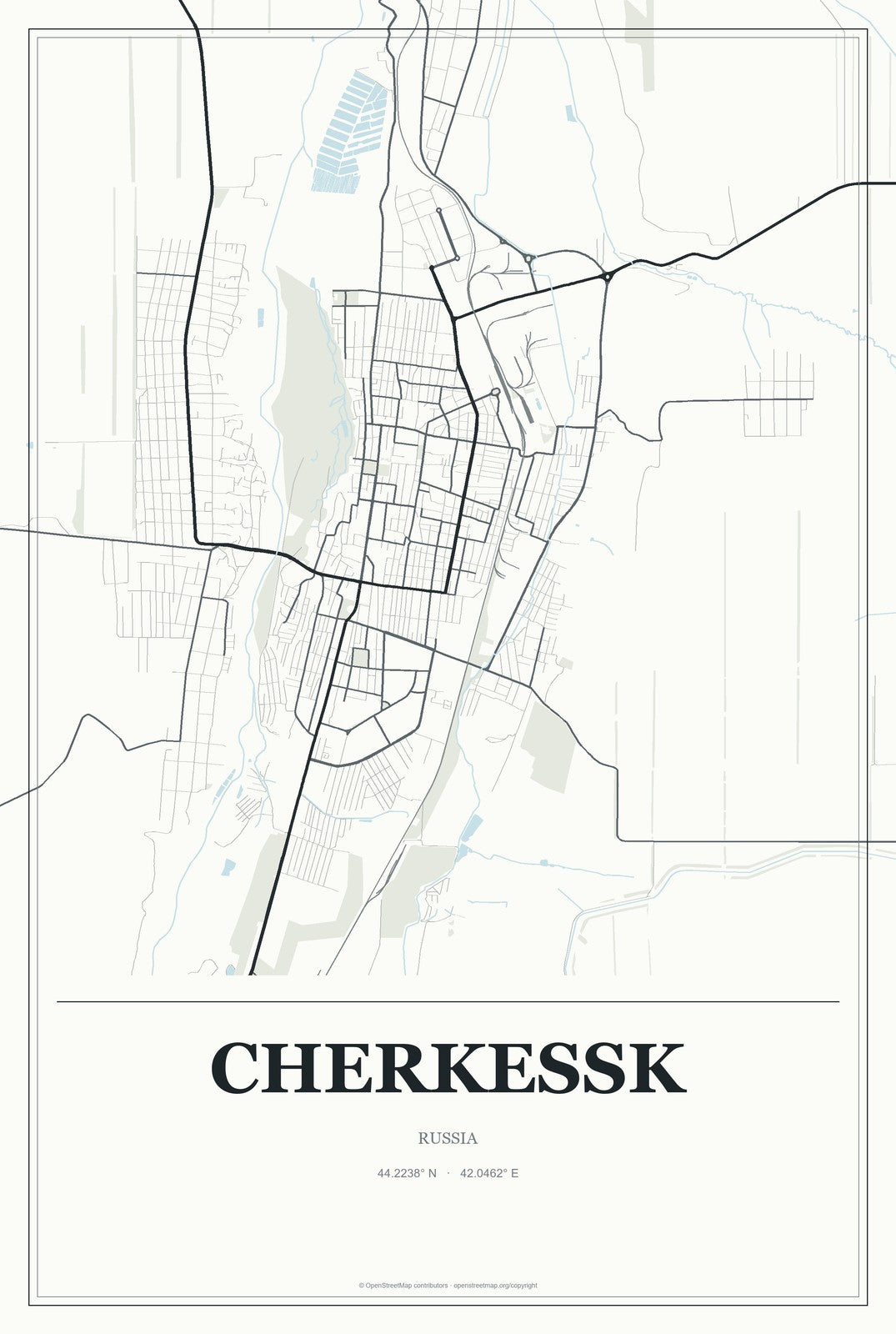 Cherkessk, Russia City Map Aluminum Sign in Gallery Air style