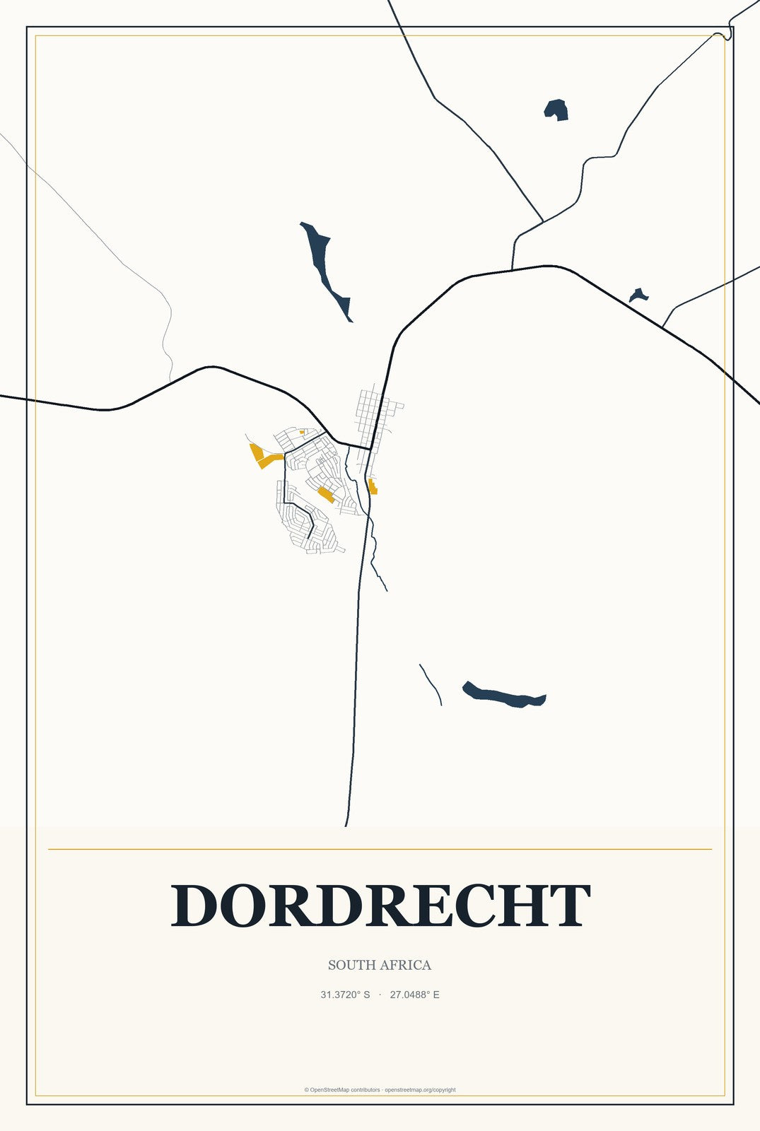 Dordrecht, South Africa City Map Aluminum Sign in Citrine Modern style