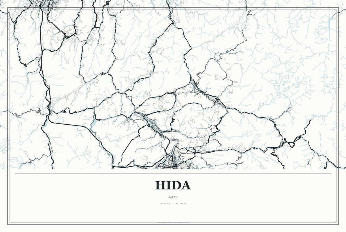Hida, Japan City Map Aluminum Sign in Gallery Air style