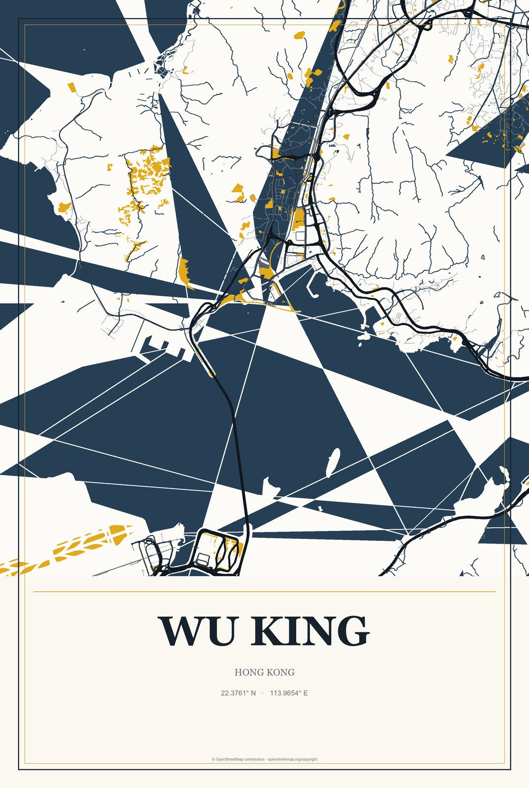 Wu King, Hong Kong City Map Aluminum Sign in Citrine Modern style