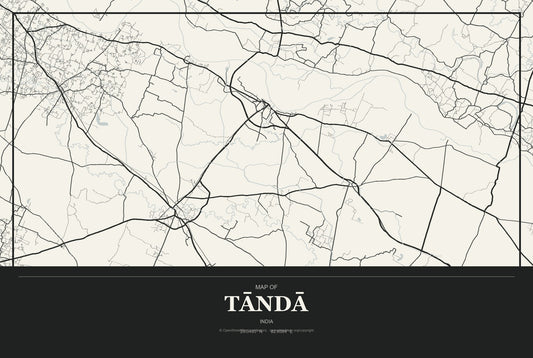 Tāndā, India City Map Aluminum Sign in Museum Plaque style