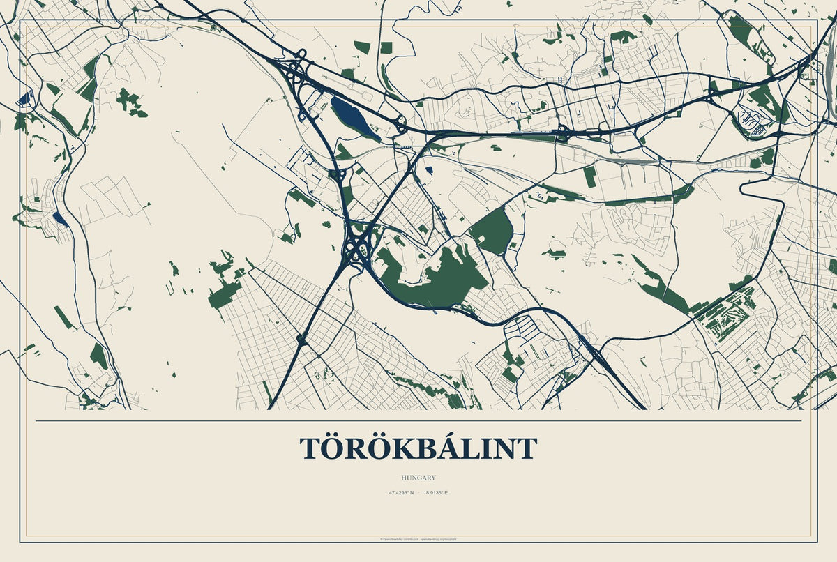 Törökbálint, Hungary City Map Aluminum Sign in Coastal Cutout style