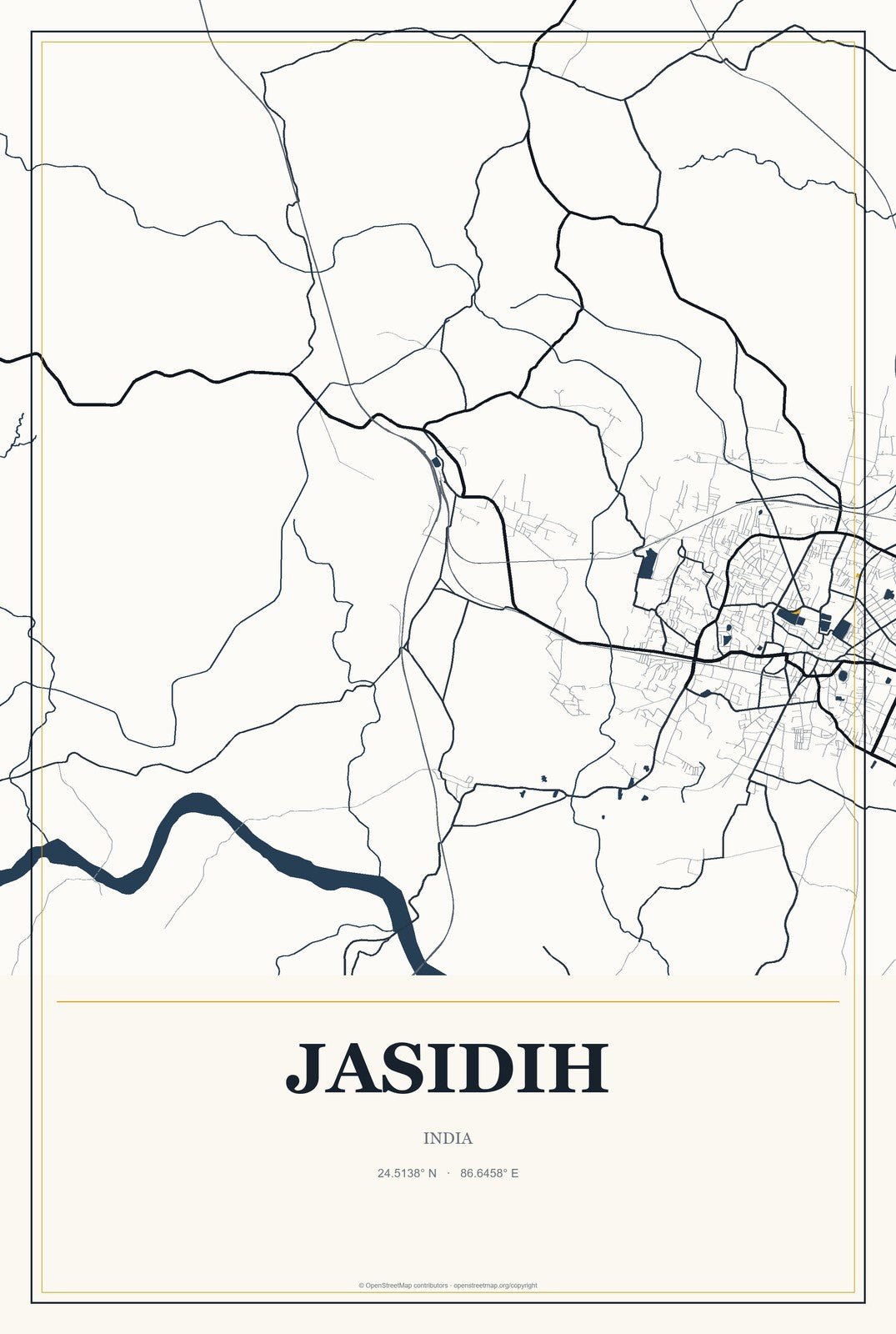Jasidih, India City Map Aluminum Sign in Citrine Modern style