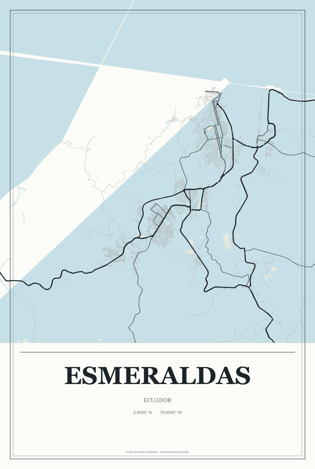 Esmeraldas, Ecuador City Map Aluminum Sign in Gallery Air style