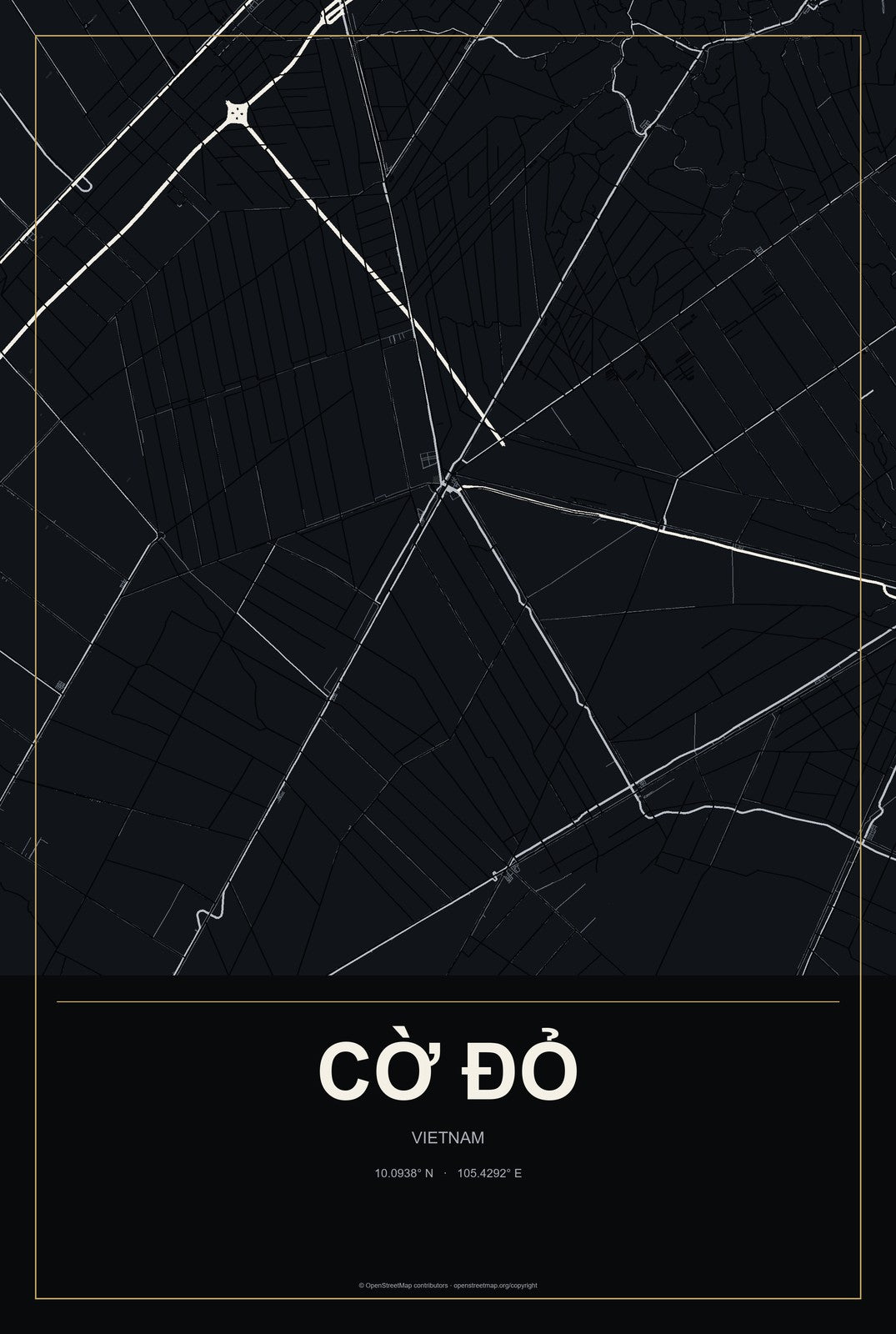 Cờ Đỏ, Vietnam City Map Aluminum Sign in Metropolitan Noir style