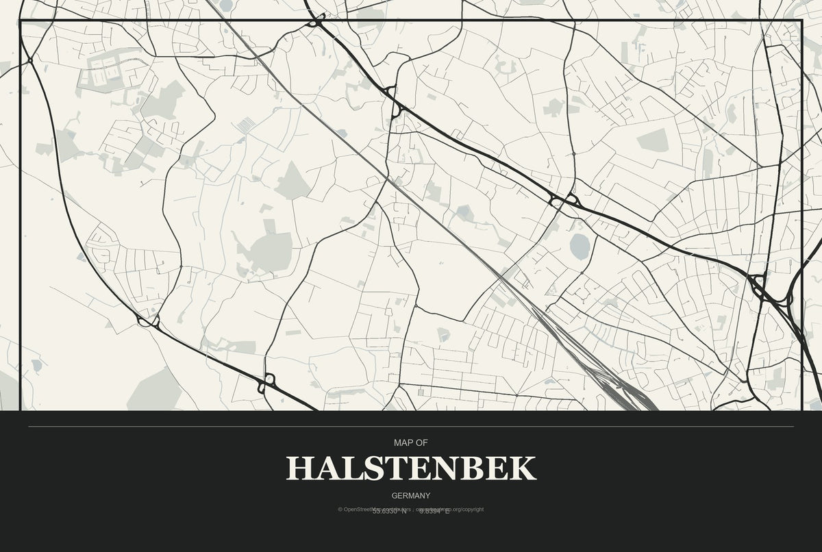 Halstenbek, Germany City Map Aluminum Sign in Museum Plaque style