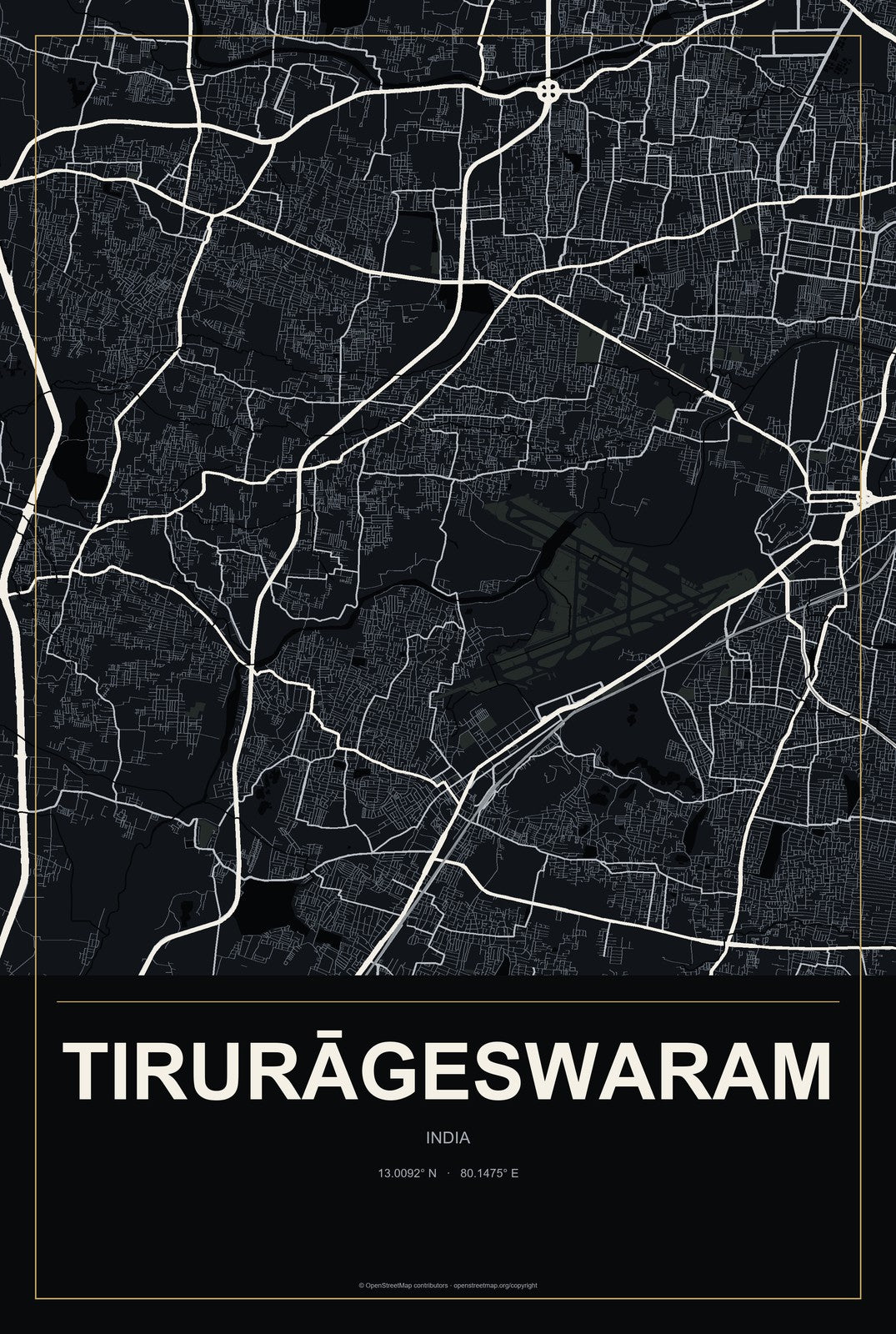 Tirurāgeswaram, India City Map Aluminum Sign in Metropolitan Noir style