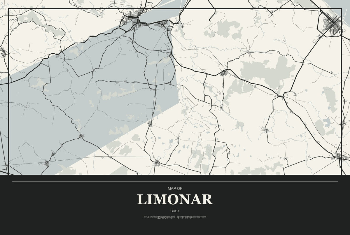 Limonar, Cuba City Map Aluminum Sign in Museum Plaque style