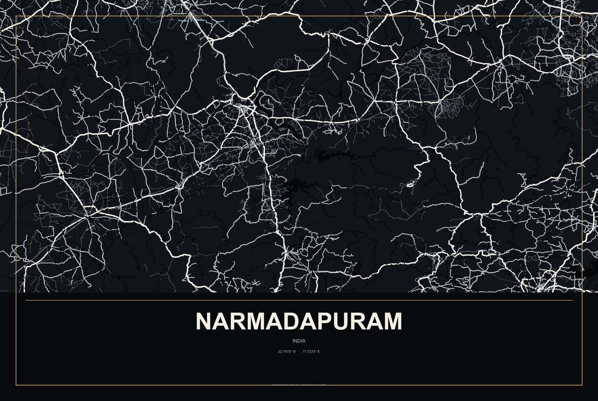 Narmadapuram, India City Map Aluminum Sign in Metropolitan Noir style