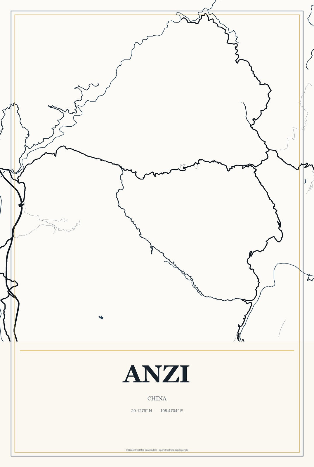 Anzi, China City Map Aluminum Sign in Citrine Modern style