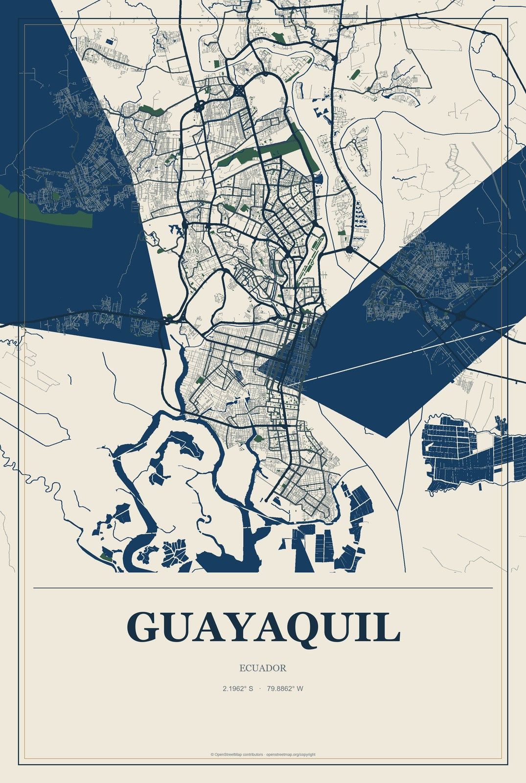 Guayaquil, Ecuador City Map Aluminum Sign in Coastal Cutout style