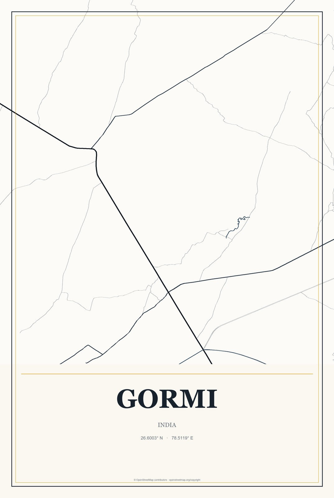 Gormi, India City Map Aluminum Sign in Citrine Modern style