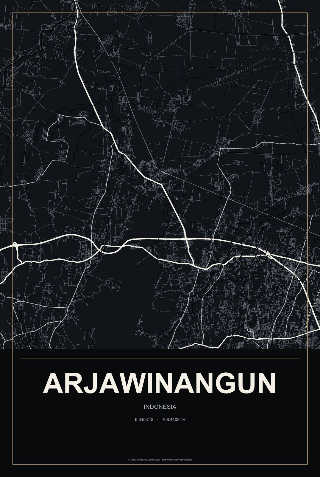 Arjawinangun, Indonesia City Map Aluminum Sign in Metropolitan Noir style