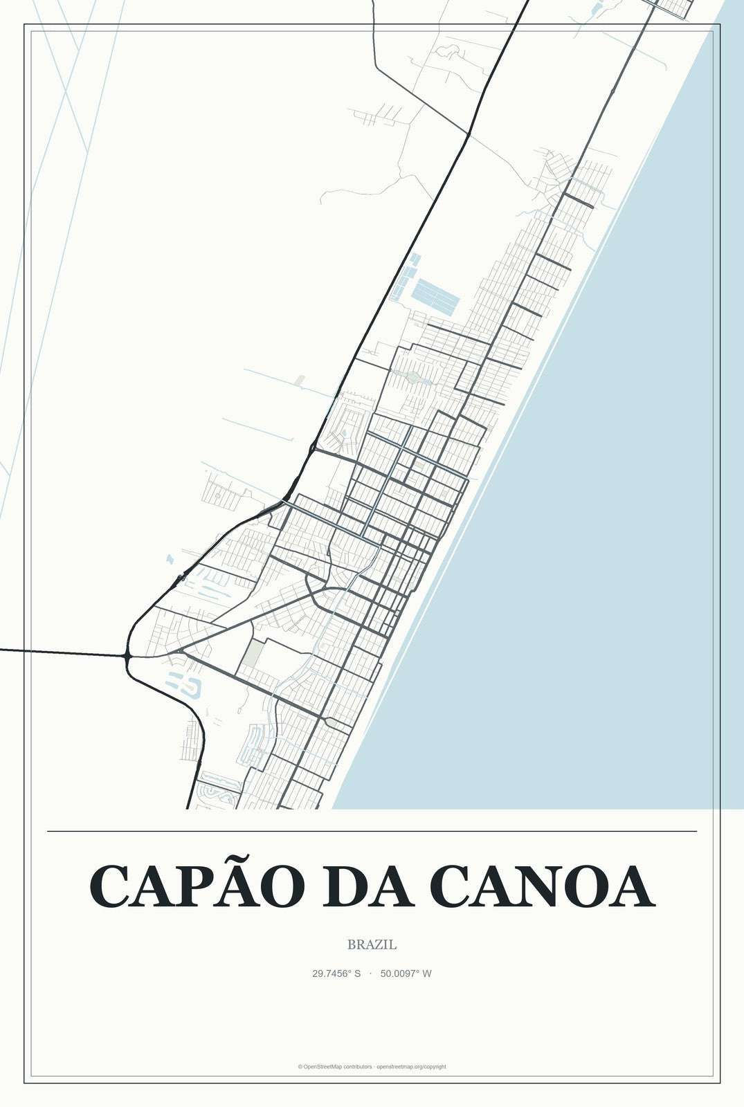 Capão da Canoa, Brazil City Map Aluminum Sign in Gallery Air style