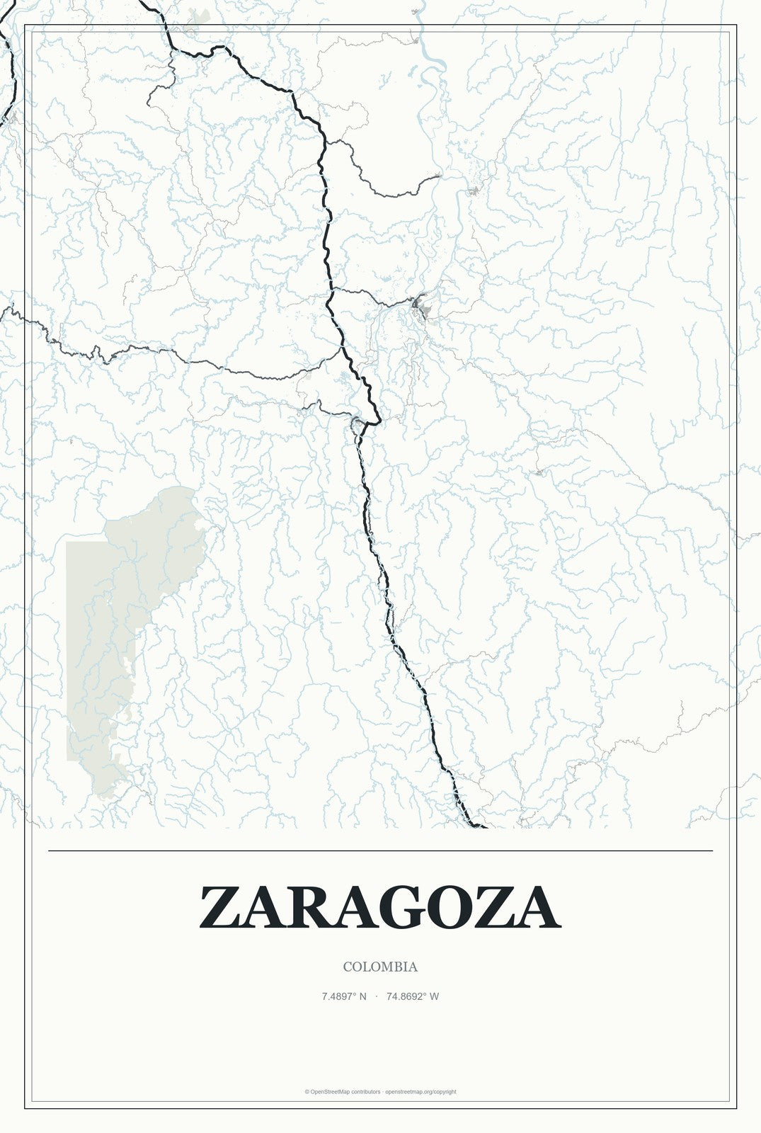 Zaragoza, Colombia City Map Aluminum Sign in Gallery Air style