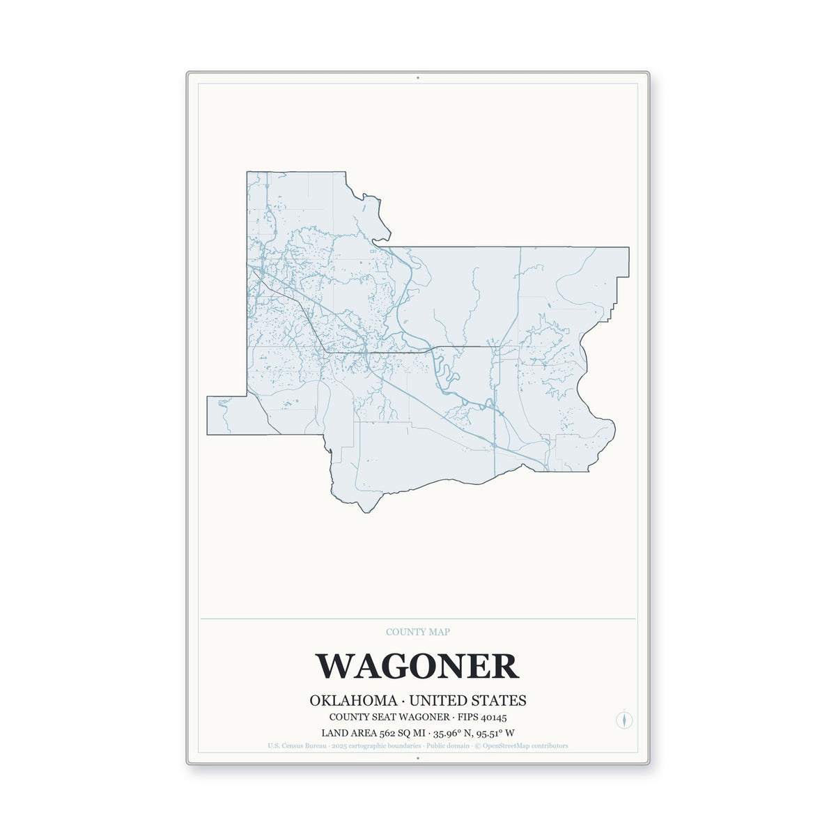 Wagoner County, Oklahoma Map Aluminum Sign in Gallery Air style