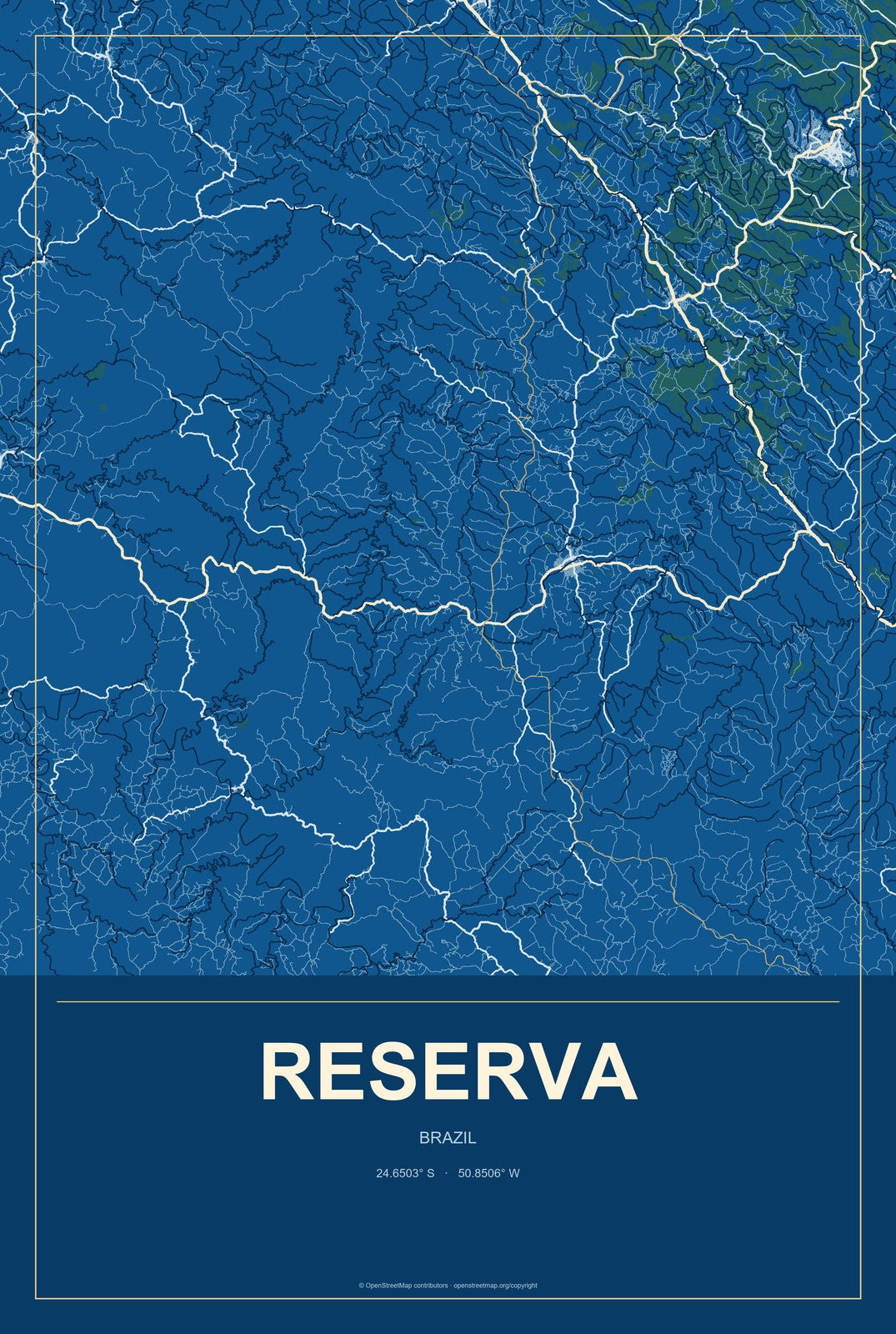 Reserva, Brazil City Map Aluminum Sign in Harbor Cobalt style