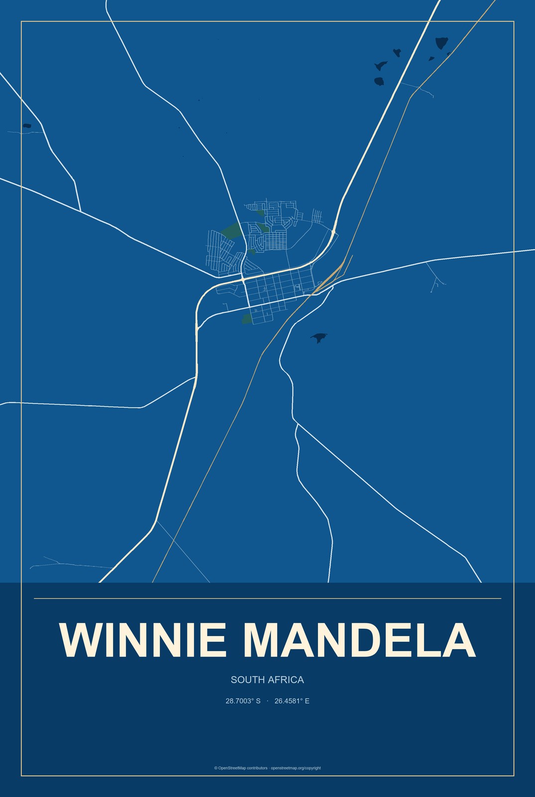 Winnie Mandela, South Africa City Map Aluminum Sign in Harbor Cobalt style
