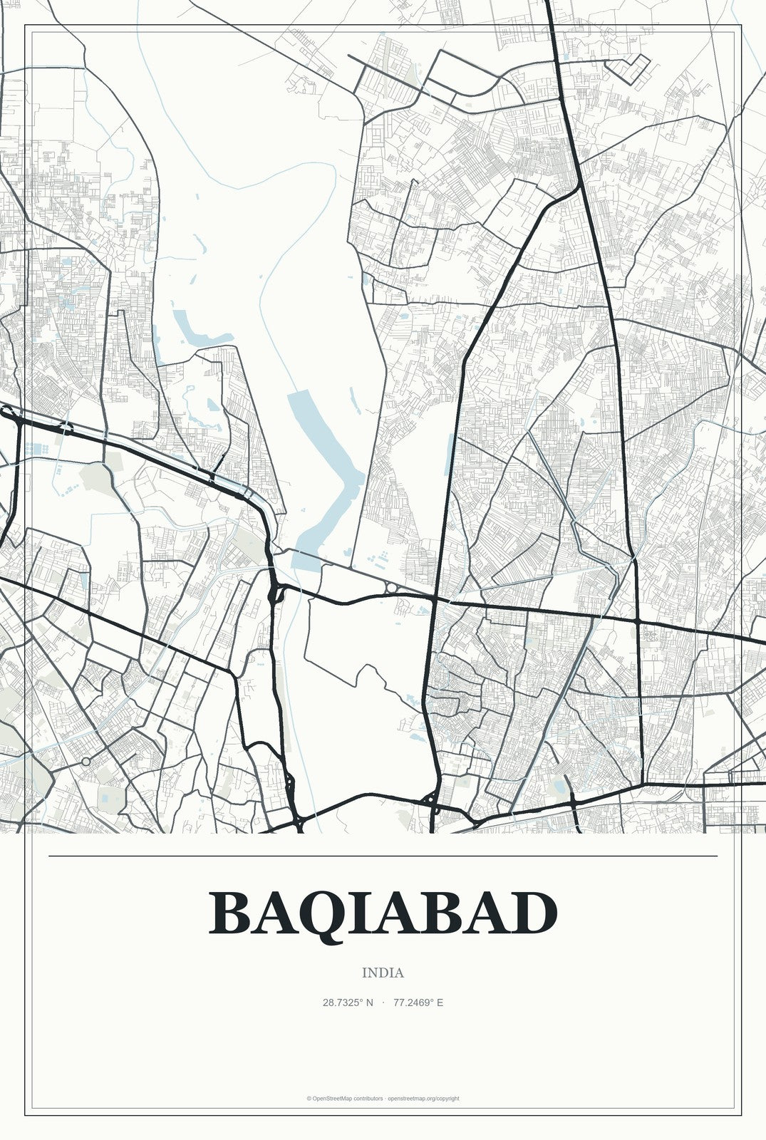 Baqiabad, India City Map Aluminum Sign in Gallery Air style