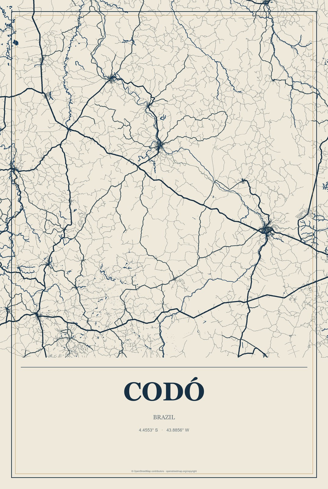 Codó, Brazil City Map Aluminum Sign in Coastal Cutout style