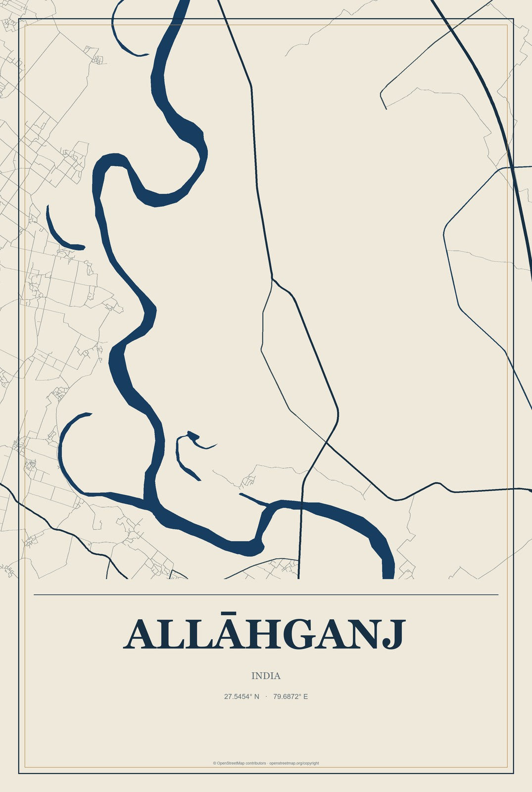 Allāhganj, India City Map Aluminum Sign in Coastal Cutout style