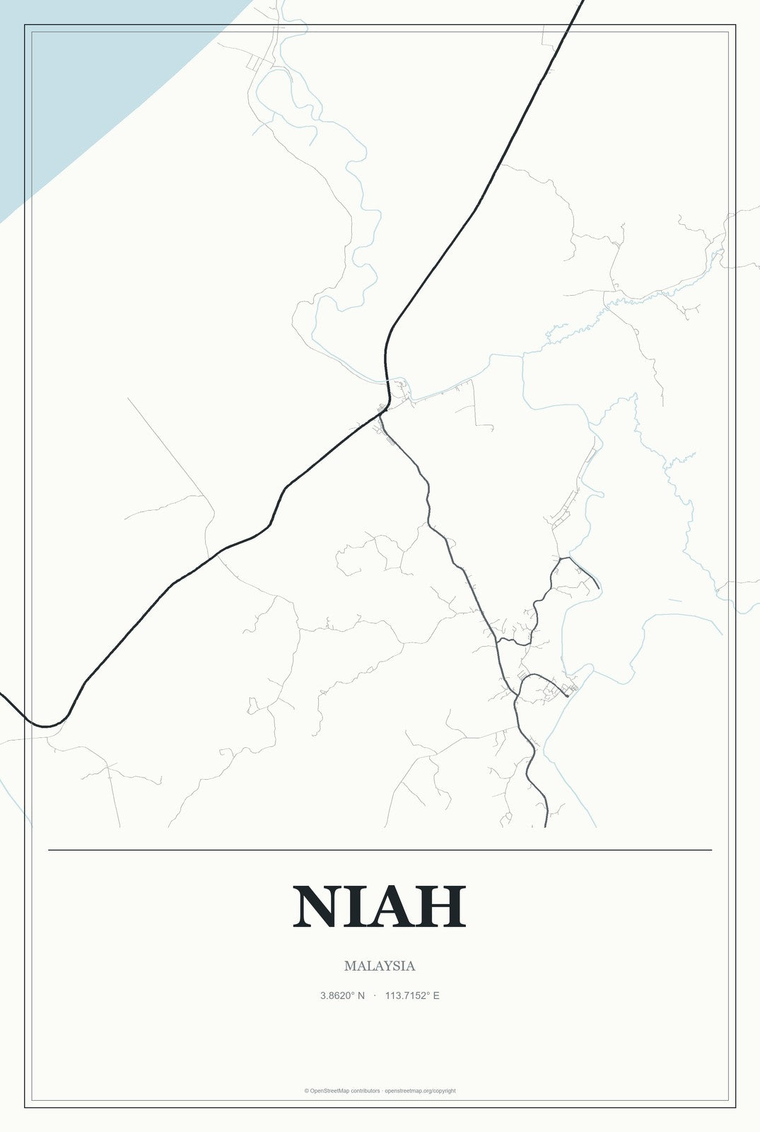 Niah, Malaysia City Map Aluminum Sign in Gallery Air style