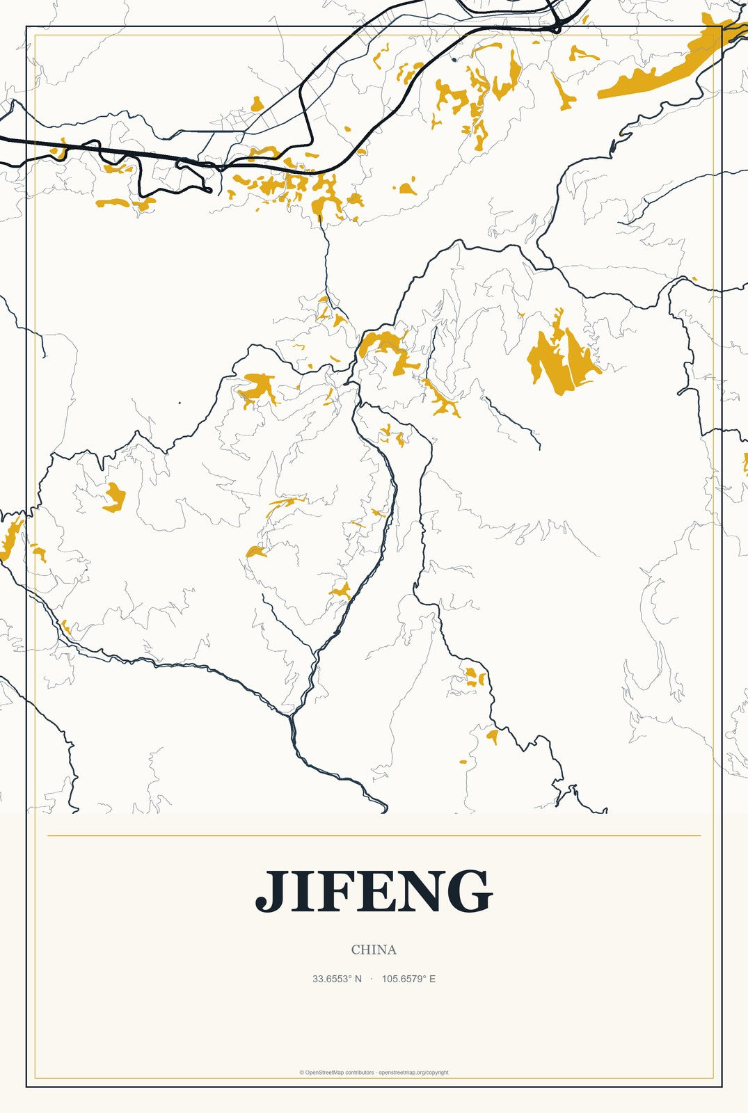 Jifeng, China City Map Aluminum Sign in Citrine Modern style