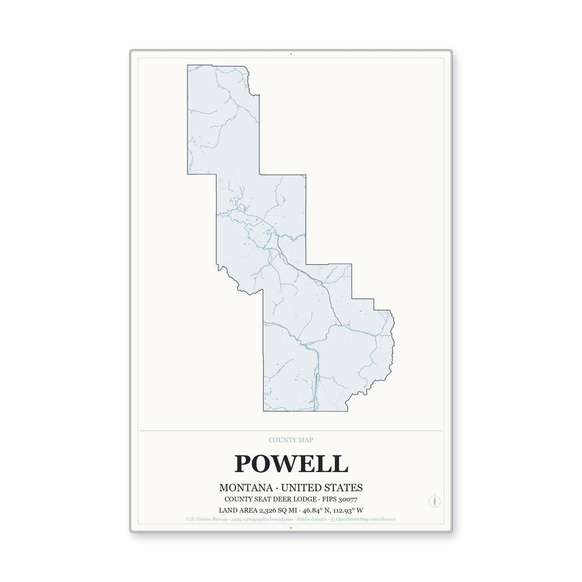 Powell County, Montana Map Aluminum Sign in Gallery Air style
