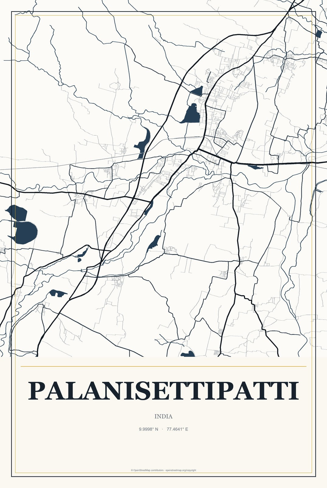 Palanisettipatti, India City Map Aluminum Sign in Citrine Modern style