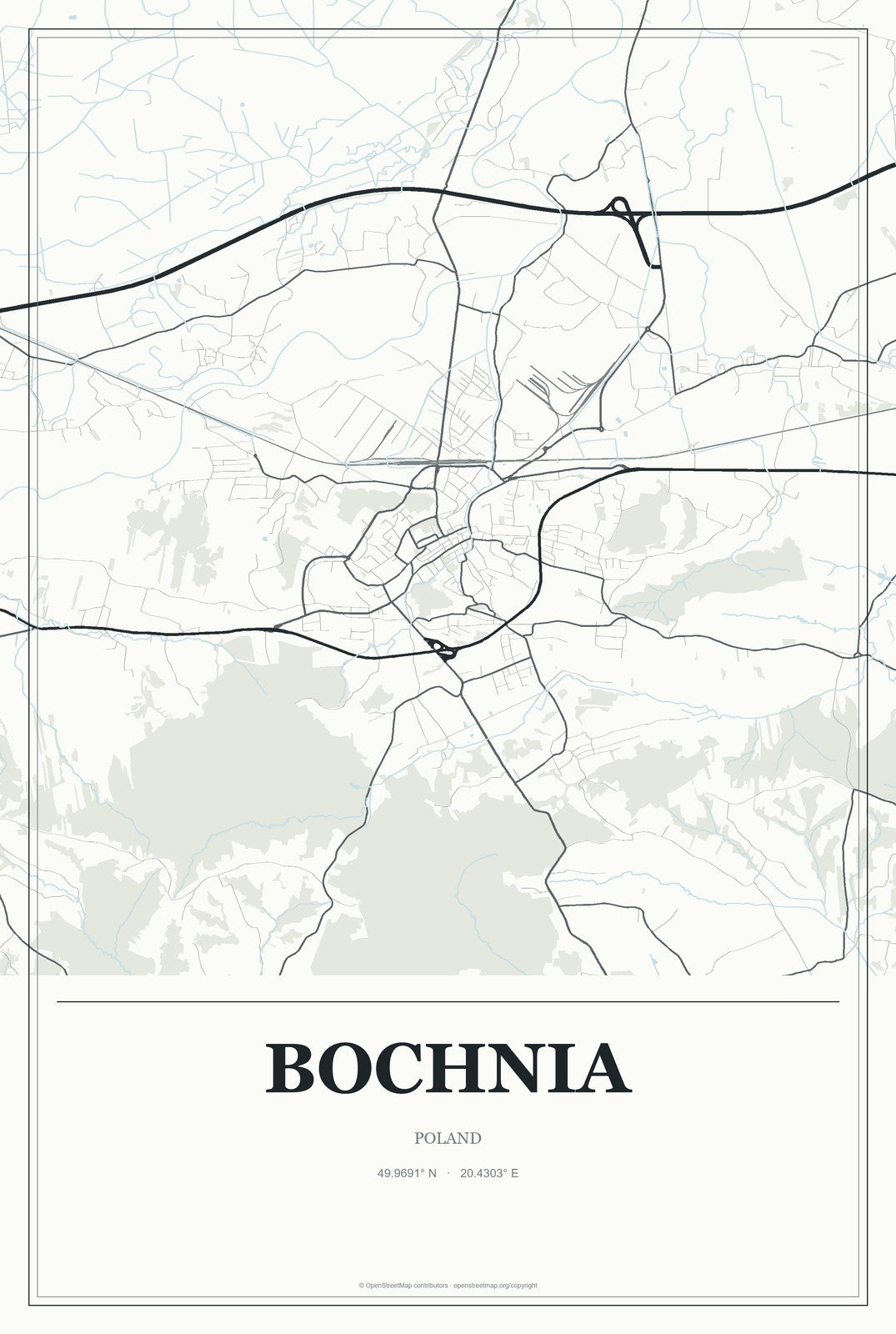 Bochnia, Poland City Map Aluminum Sign in Gallery Air style