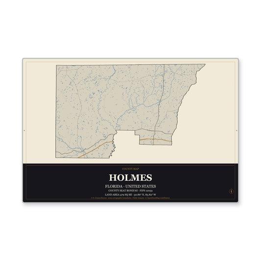 Holmes County, Florida Map Aluminum Sign in Museum Plaque style