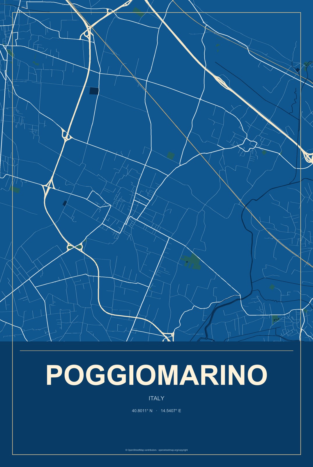 Poggiomarino, Italy City Map Aluminum Sign in Harbor Cobalt style