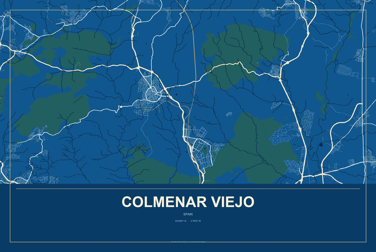 Colmenar Viejo, Spain City Map Aluminum Sign in Harbor Cobalt style