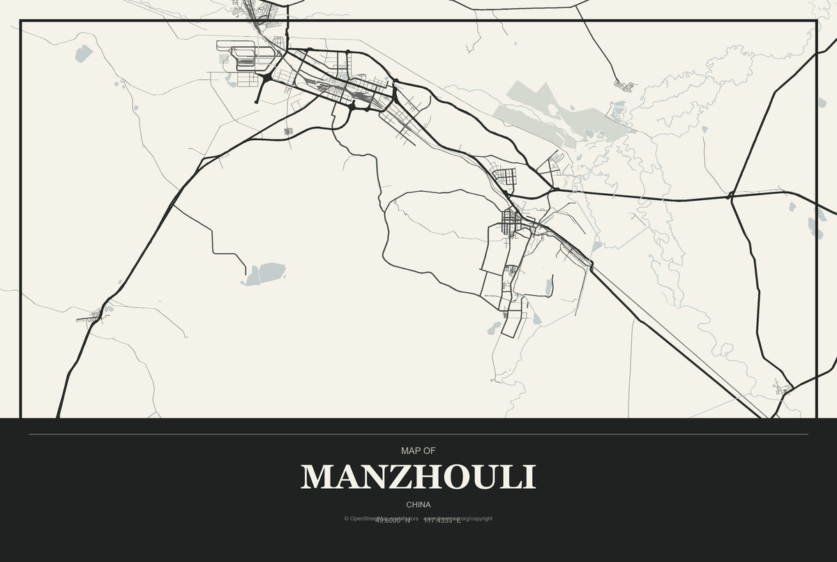 Manzhouli, China City Map Aluminum Sign in Museum Plaque style