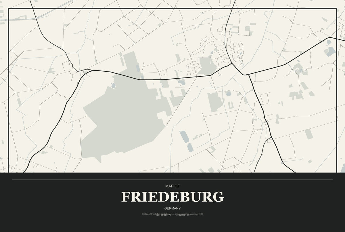 Friedeburg, Germany City Map Aluminum Sign in Museum Plaque style