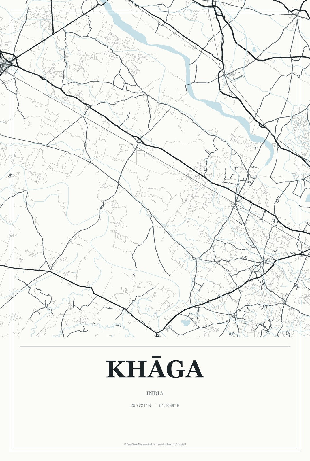 Khāga, India City Map Aluminum Sign in Gallery Air style